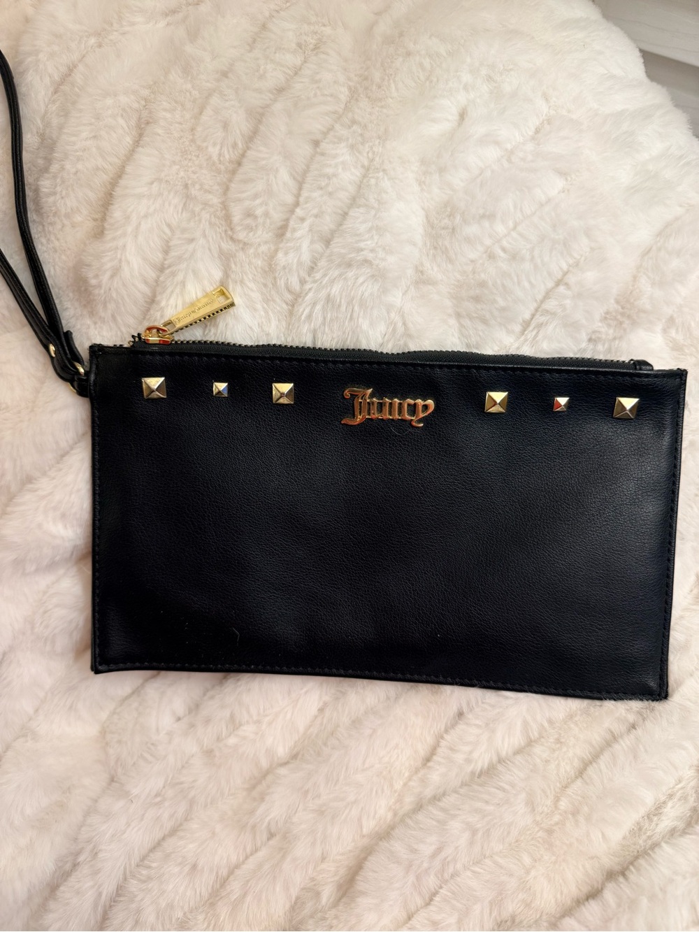 Juicy Couture Beige Interior with Black Logo Lined Wrist Pouch
